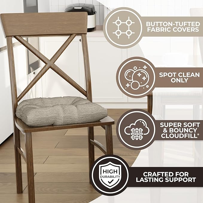 Klear Vu Gripper Overstuffed Universal Non-Slip Dining Chair Cushions for Kitchen Decor or Office Use, U-Shaped Skid-Proof Seat Pad, 17x17 Inches, 2 Count (Pack of 1), Honeycomb Natural