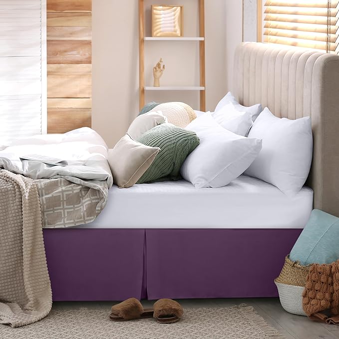 Utopia Bedding Queen Bed Skirt - Soft Quadruple Pleated Ruffle - Easy Fit with 16 Inch Tailored Drop - Hotel Quality, Shrinkage and Fade Resistant (Queen, Purple)