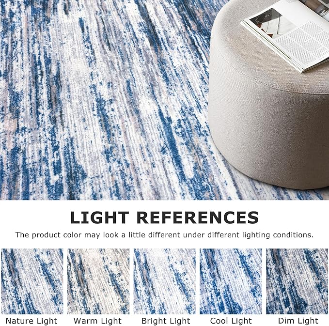 2.6x18 Modern Abstract Runner Rug for Hallways, Navy Blue Gray Neutral Multi Super Soft Hallway Decor Kitchen Rugs with Non-Slip, Non-Shedding Washable Rug for Entryway Bedroom Indoor