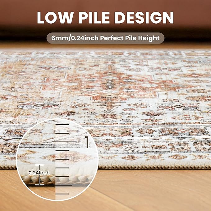 zesthome 10x12 Area Rugs,Stain Resistant Washable Rug,Ultra-Thin Rugs for Living Room,Bedroom,Non-Slip Backing Home Decor Large Area Rug (Orange,10'x12')