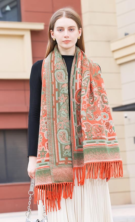Wander Agio Warm Fashion Scarf Long Shawl Large Blanket Winter Wraps Scarves for Women Cashmere Jacquard Vintage Paisley