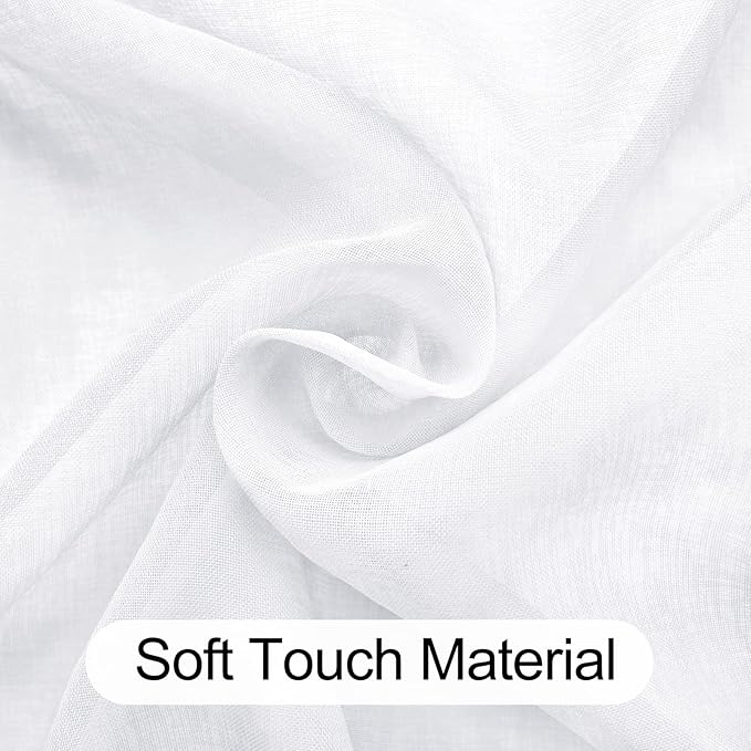 XWZO White Sheer Curtains 63 Inch Length 2 Panels for Living Room with Tiebacks, Light Filtering Faux Linen Voile Grommet Window Curtains for Living Room, Farmhouse, Study, 60 x 63 Inches Length