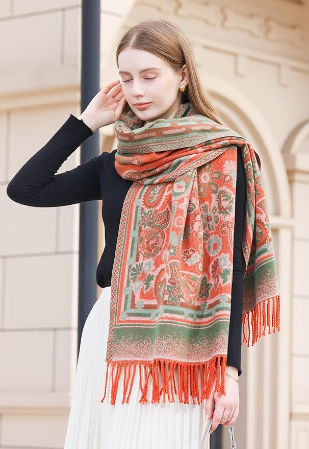 Wander Agio Warm Fashion Scarf Long Shawl Large Blanket Winter Wraps Scarves for Women Cashmere Jacquard Vintage Paisley