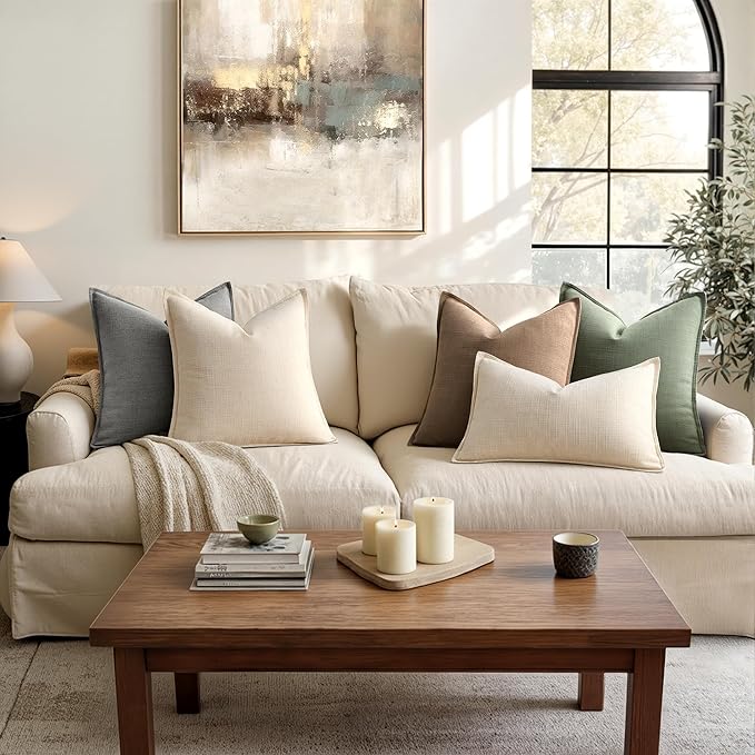 MIULEE Decorative Pillow Covers 20x20, 2 Pack Boho Farmhouse Neutral Throw Pillows for Couch, Thick Textured Modern Linen Cushion Cases Sofa Bed Living Room Home Decor, Grey