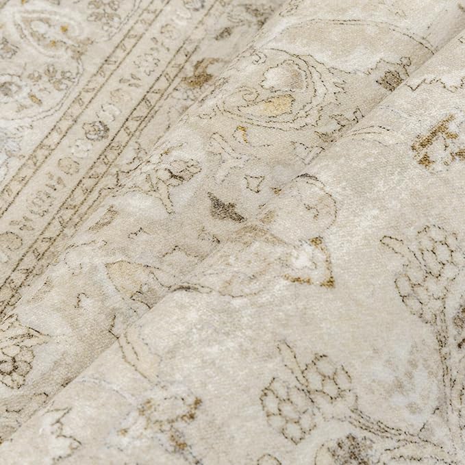 Brown 6x9 Area Rug Washable Vintage Carpet for Living Room Bedroom Large Soft Retro Floral Low Pile Thin Indoor Rug Non Slip Central Medallion Floor Cover for Dining Room Office