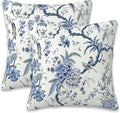 Chinoiserie Throw Pillow Cover Case Blue White Flowers Throw Pillows Set of 2 Super Soft Pillow Covers 18x18 Inches Farmhouse Home Decor for Living Room Bedroom Sofa Couch Cushion Cover