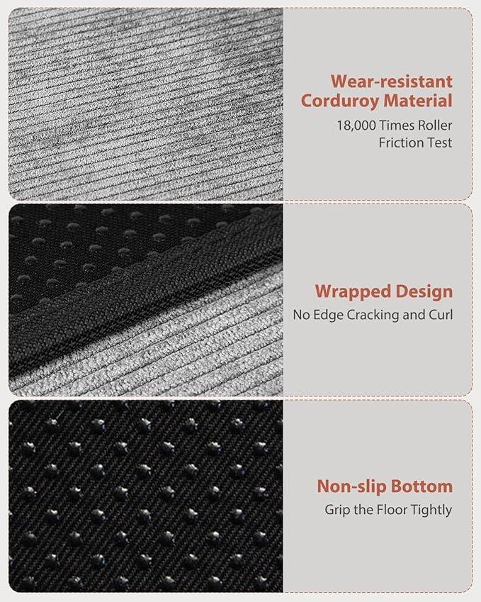 Blvornl Office Chair Mat for Hardwood Floor and Low Pile Carpet, 35" x 55" Corduroy Surface Desk Rolling Chair Mat for Hard Floors, Heavy Duty Carpeted Floor Protector Rug for Home Office, Light Grey