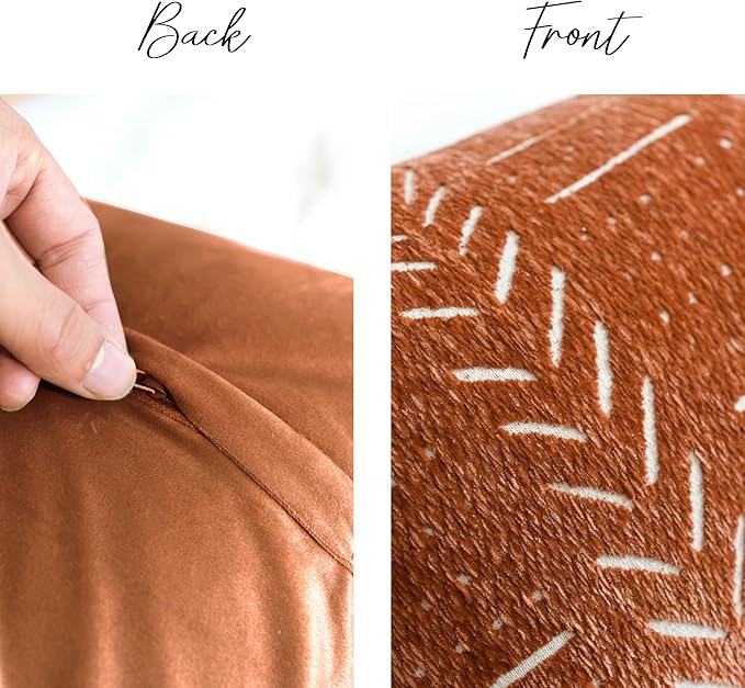 BlissBlush Fall Brick Red Decorative Throw Pillow Covers 20X20, Set of 2, Boho Farmhouse Cushion Cover, Cozy Soft Accent Pillowcase for Couch Sofa Bed Living Room Home Décor