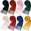 Suhine 8 Pcs Winter Scarves Bulk for Women Lightweight Blanket Scarf with Tassel Edge Pashmina Shawl for Women Men