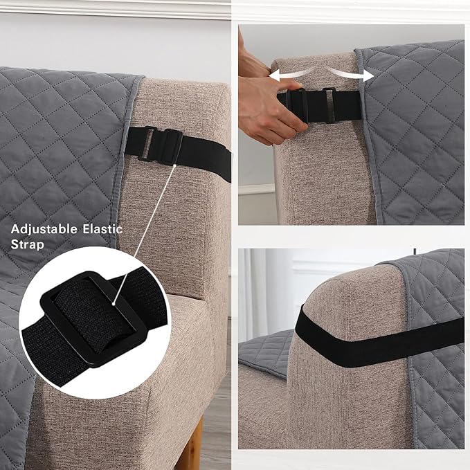 H.VERSAILTEX Reversible Futon Cover Water Repellent Armless Sofa Slipcover Washable Furniture Protector with Adjustable Elastic Strap Anti-Slip Futon Bed Cover for Dogs 70" Width Seat(Grey/Beige)