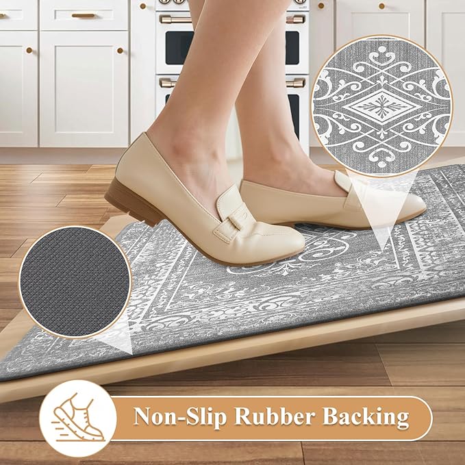 Ileading Anti Fatigue Kitchen Rugs Sets of 2 Cushioned Kitchen Mats for Floor Waterproof Kitchen Mat Set Non Slip Comfort Standing Mat for Kitchen, Office, Sink, Laundry