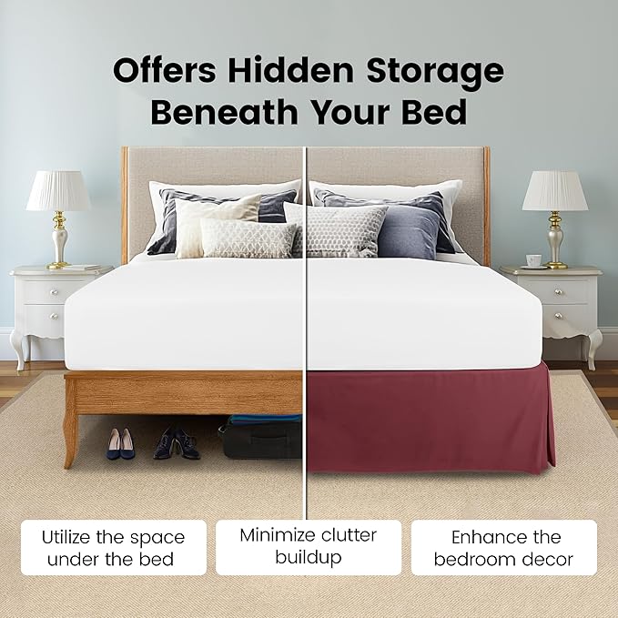 Utopia Bedding Full Bed Skirt - Soft Quadruple Pleated Ruffle - Easy Fit with 16 Inch Tailored Drop - Hotel Quality, Shrinkage and Fade Resistant (Full, Burgundy)