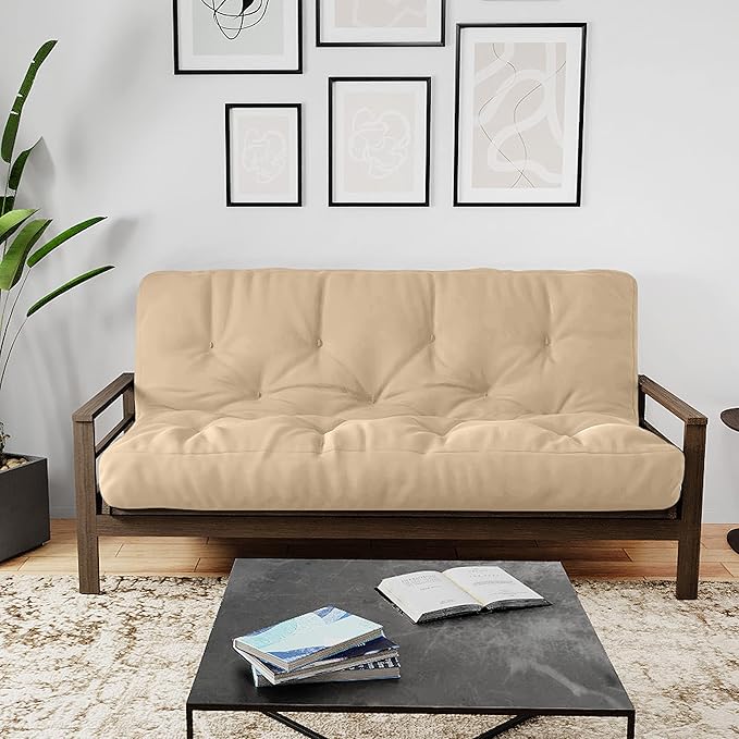 Royal Sleep Products by The Futon Factory 6 inch Memory Foam Futon Mattress - Solid Khaki Cover - Queen Size - CertiPUR Certified Foams - Made in USA - (Frame not Included)