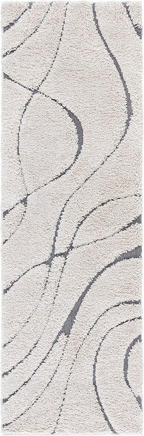 SAFAVIEH Florida Shag Collection Area Rug - 2'3" x 19' Runner, Cream & Grey, Non-Shedding & Easy Cleaning, Plush Thick Pile, Ideal for Living Room, Bedroom, Dining Space (SG471-1180)