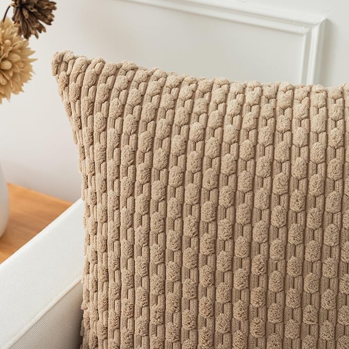 Kevin Textile 20x54 Inch Long Body Lumbar 1 Pack Boho Decorative Throw Pillow Cover Soft Striped Corduroy Rectangle Cushion Case Farmhouse Accent for Living Room Couch Sofa Bed, Tan