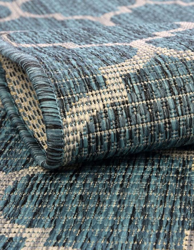 Unique Loom Outdoor Trellis Collection Area Rug - Trellis (Round 13' 0" x 13' 0", Teal/ Gray)