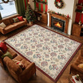 jinchan Elora 8x10 Floral Rug for Living Room Washable Bedroom Rug Vintage Romance Christmas Design Non Slip Thin Indoor Floor Cover Large Low-Profile Throw Carpet for Dining Room Office, Red/Beige