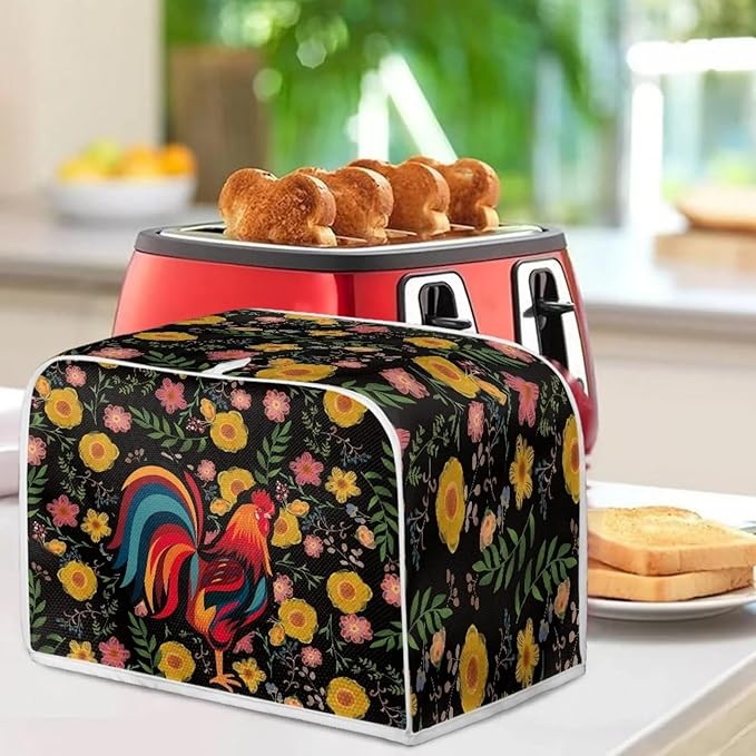 ZFRXIGN Sunflower Chicken Toaster Cover 2 Slice Wide Slot Toaster Rooster Cover Dust Cover with Top Handle Bread Maker Cover Small Kitchen Appliance Cover Home Decor