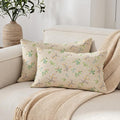 Spring Flower Lumbar Throw Pillow Cover 12x 20 Set of 2, Embroidered Branch Farmhouse Neutral Linen Pillow Cushion Cases, Decorative Pillows for Bed, Outdoor Couch Bedroom Car Green