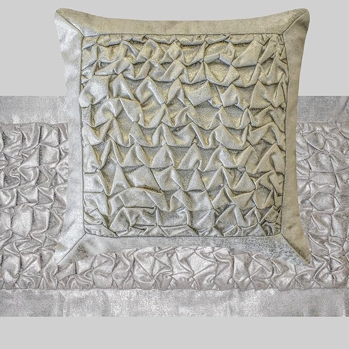 The HomeCentric King/Queen/Twin Silver Decorative Bed Runner King 90"x18" Bed Runner with Two Pillow Cover, Foil, Knotted,Textured Bed Scarf on Jacquard Fabric - Polished Silver