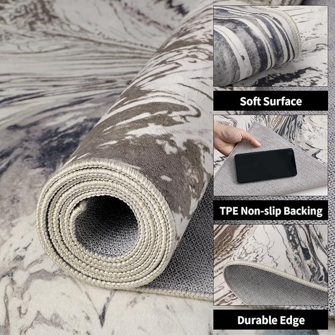 Ciicool Abstract Area Rug Indoor, 5x7 Washable Entryway Rug, Modern Soft Throw Entry Rug with Non-Slip Backing for Bedroom Living Room Entrance Kitchen, Low-Pile Floor Carpet Doormat Brown