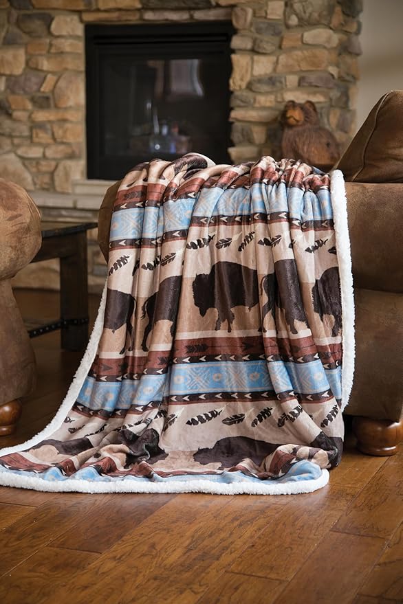 CARSTENS, INC. Wrangler Ultra Premium Super Soft Plush Sherpa Fleece Oversized Throw Blanket 54" x 68", Buffalo
