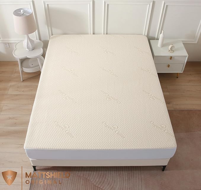 Luxury Waterproof Organic Mattress Protector Queen - Organic Cotton Breathable Mattress Pad Cover - Premium 380 GSM Comfort - Deep Pocket - Jersey Cotton Skirt - Fitted Design