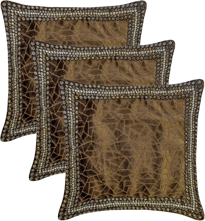 The HomeCentric King/Queen/Twin Brown Decorative Bed Runner Full 68"x18" Bed Runner with One Pillow Cover, Border, Crystal, Cut Velvet, Mosiac Pattern Bed Scarf on Velvet Fabric - Velvet Fusion