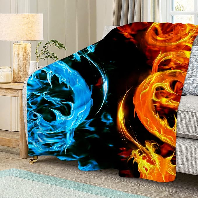 Ice & Fire Dragon Throw Blanket for Couch, Super Soft Fuzzy Throws Warm Comfortable Plush Fleece Blanket, Fashion Decorative Flannel Fleece Blanket for All Season(50 x 60 in, Ice & Fire Dragon)