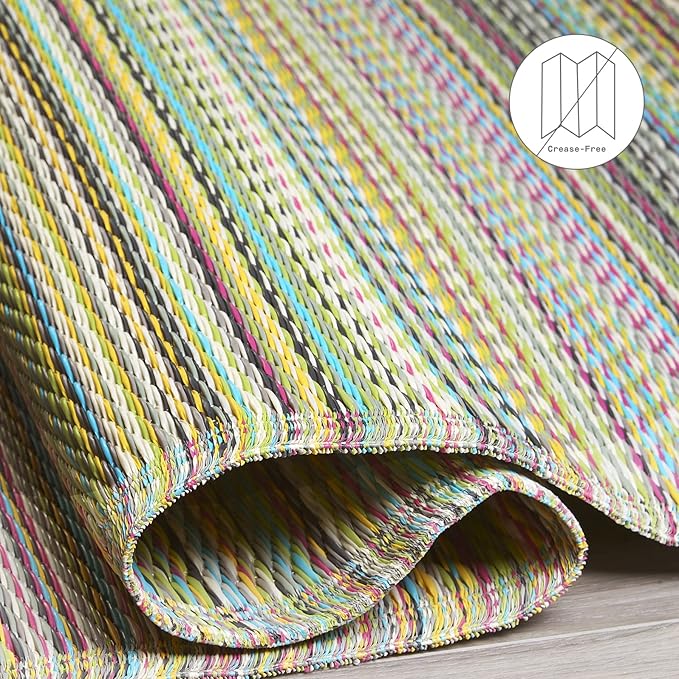 Fab Habitat Outdoor Rug - Waterproof, Fade Resistant, Crease-Free - Premium Recycled Plastic - Striped - Large Patio, Deck, Sunroom, Camping, RV - Cancun - Candy - 6 x 9 ft