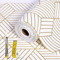 Shelf Liners for Kitchen Cabinets 23.6in x 49.21FT, Non Adhesive Cabinet Liner Strong Non-Slip Thickened Gold Geometric Drawer Liner, Easy to Clean for Shelf, Cabinet with Knife and Tape Measure