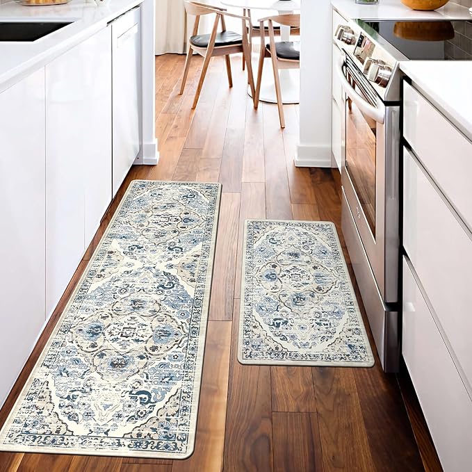 Ileading Anti Fatigue Kitchen Rugs Sets of 2 Cushioned Kitchen Mats for Floor Waterproof Kitchen Mat Set Non Slip Comfort Standing Mat for Kitchen, Office, Sink, Laundry