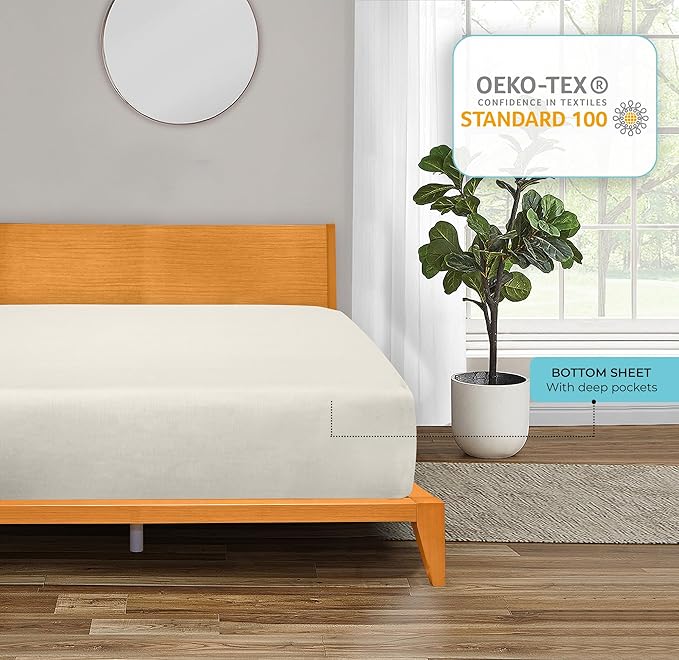 ROYALE LINENS 300 Thread Count 100% Long Staple Combed Cotton Fitted Sheet California King - Super Soft Deep Pocket Bottom Sheet - Fitted Sheets Only - Elastic Sheets (Cal King, Cream)