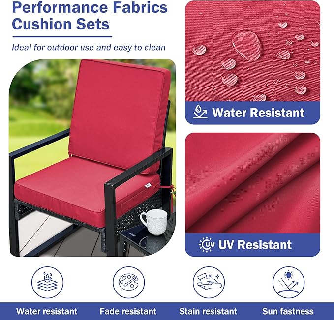 Outdoor Chair Cushions, Christmas Red Patio Chair Cushions 19x19x3 Inch, Waterproof Outdoor Cushions with Removable Cover for Sofa, Fade Resistant Patio Cushions for Outdoor Furniture