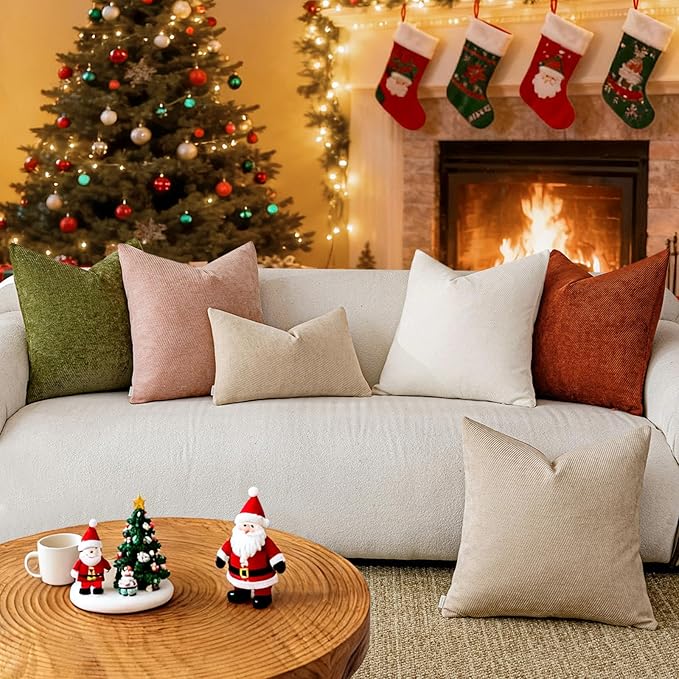 a moment Pack of 2 Christmas Decorative Chenille Throw Pillow Covers with Twill Cushion Covers for Sofa Living Room Couch Bed 22x22 Inch Raw White