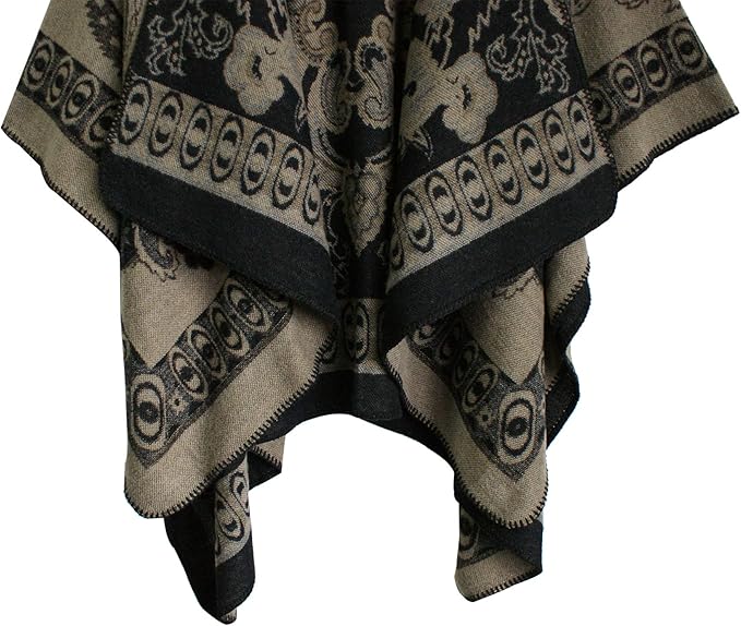 Women's Vintage Pattern Open Front Poncho Cape Shawl Winter Shawl Wraps