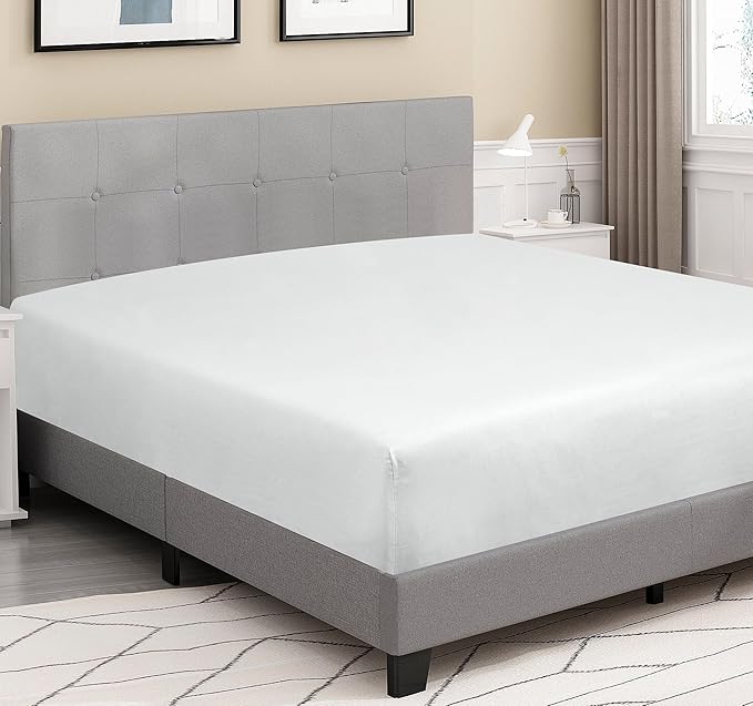 ROYALE LINENS 300 Thread Count 100% Long Staple Combed Cotton Fitted Sheet Queen - Super Soft Deep Pocket Bottom Sheet - Fitted Sheets Only - Elastic Sheets (Queen, White)