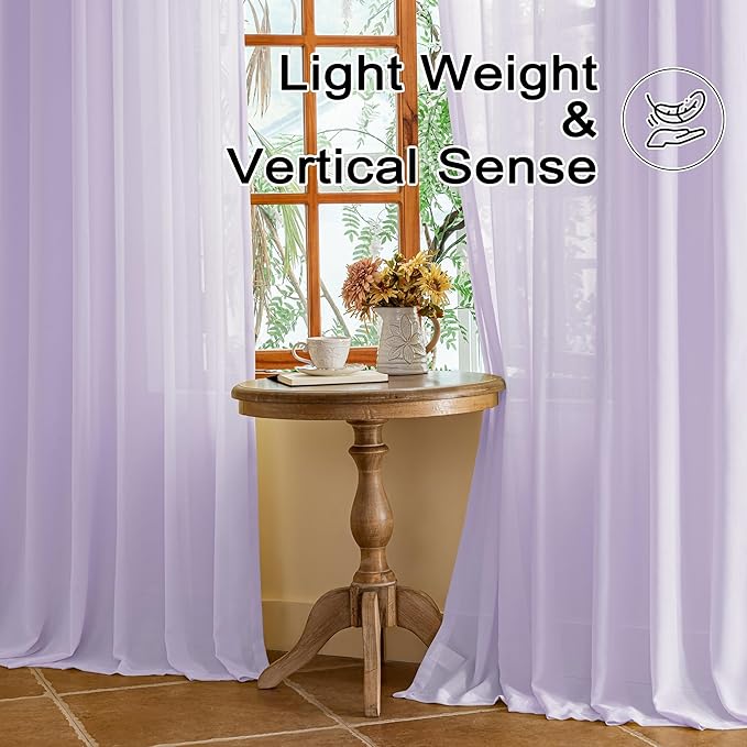 80 Inch Length Light Purple Pinch Pleat Sheer Curtains Lightweight Light Filtering Pleated Drapes with Adjustable Hooks for Dining Room Patio Door, Pastel Lilac, 42" W x 80" L, 2 Panels