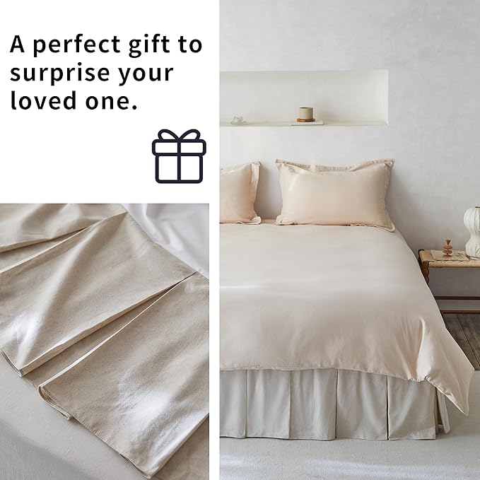 BISELINA French Linen Pleated Bed Skirt, 18" Tailored Draped Natural Linen-Cotton Blend Basic Dust Border Soft Comfort Farmhouse Bedding (18" Queen, Linen)