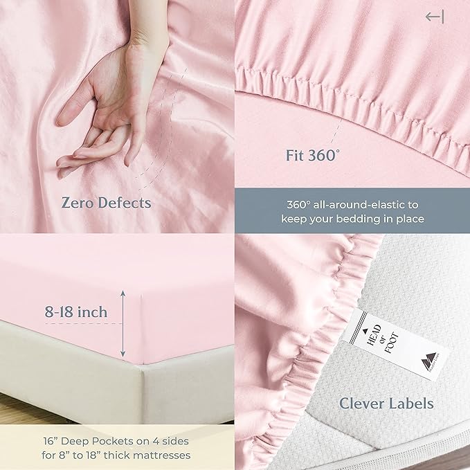 Mayfair Linen 500 Thread Count Twin Cotton Sheets - 3 PC Twin Size Bed Sheet Set Cotton (Blush), Soft, Cooling, Sateen Hotel-Quality 16" Deep Pocket Bedsheet for Hot Sleepers (Fits 18" Mattress)