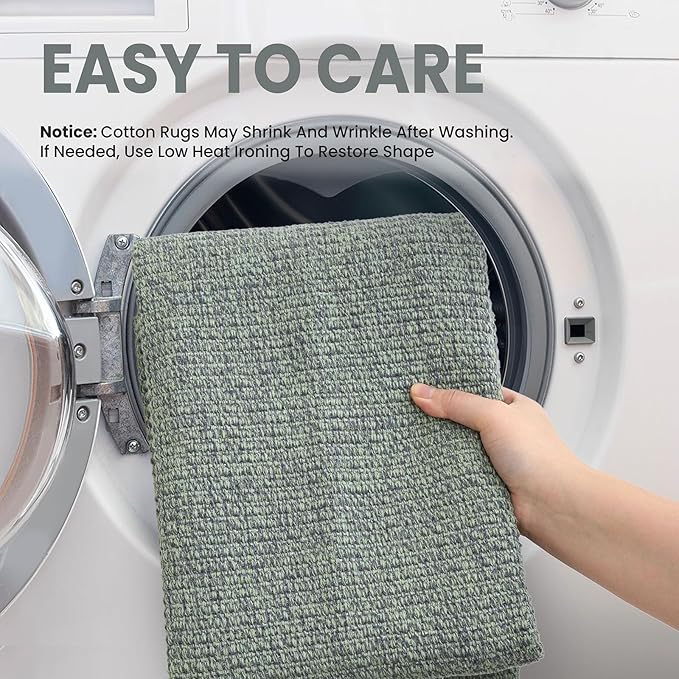 EARTHALL Washable Runner Rug 2x8 Ft Non Slip Runners for Hallways Cotton Rubber Backed Kitchen Runner Braided Indoor Floor Carpet Runners for Entryway, Hallway, Kitchen, Bedroom, Green/Grey