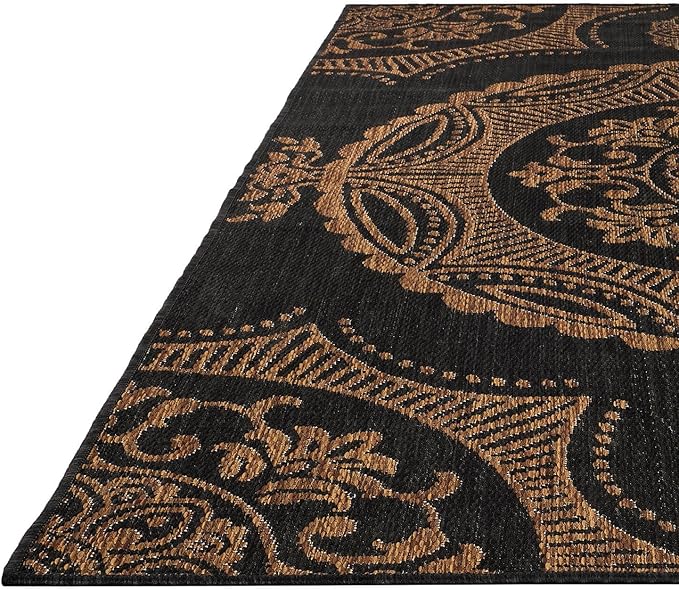 Medallion Outdoor Rug 8x10 Washable Outside Carpet for Indoor Patio Porch Waterproof Easy Cleaning Non Shedding Area Rugs Nut Brown 8 x 10