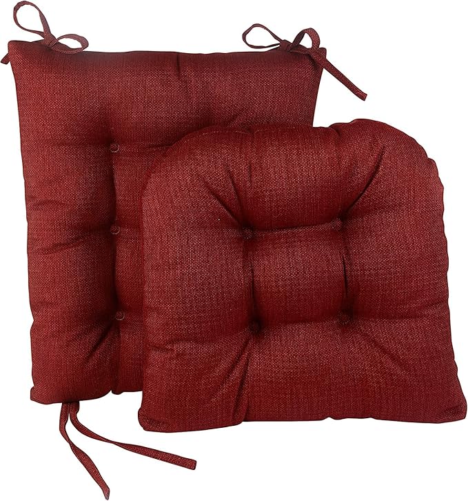 Klear Vu Omega Non-Slip Rocking Chair Cushion Set, Assembled in USA, Thick Padding & Tufted Design, Includes Seat Pad & Back Pillow with Ties, 17x17 Inches, 2-Piece Set, Solid Flame Red