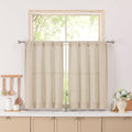 Simplebrand Natural Short Faux Linen Textured Cafe Kitchen Curtains 36 Inch Length 2 Panels, Over Sink Semi Sheer Farmhouse Light Filtering Panels Rod Pocket Drapes for Bathroom Window, 40 x 36 Inch