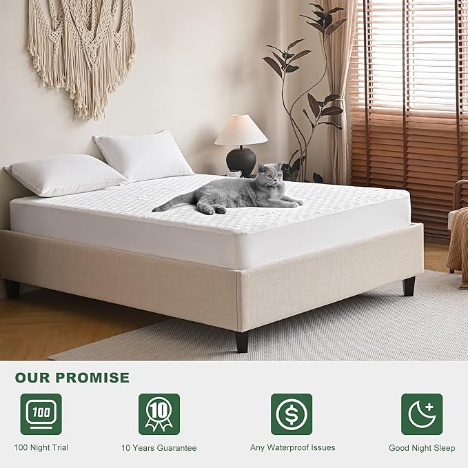 GRT Full Waterproof Mattress Protector, Rayon Made from Bamboo Mattress Cover, Breathable Cooling Soft Mattress Protector, Machine Washable Mattress Pad with 8''- 26'' Deep Pocket