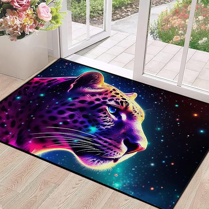 Galaxy Leopard Rug Fierce Panther Head Area Rugs for Boys Kids Bedroom Living Room Gameroom Girls Glitter Carpet Floor Mat Throw Rugs 63 in x 31 in