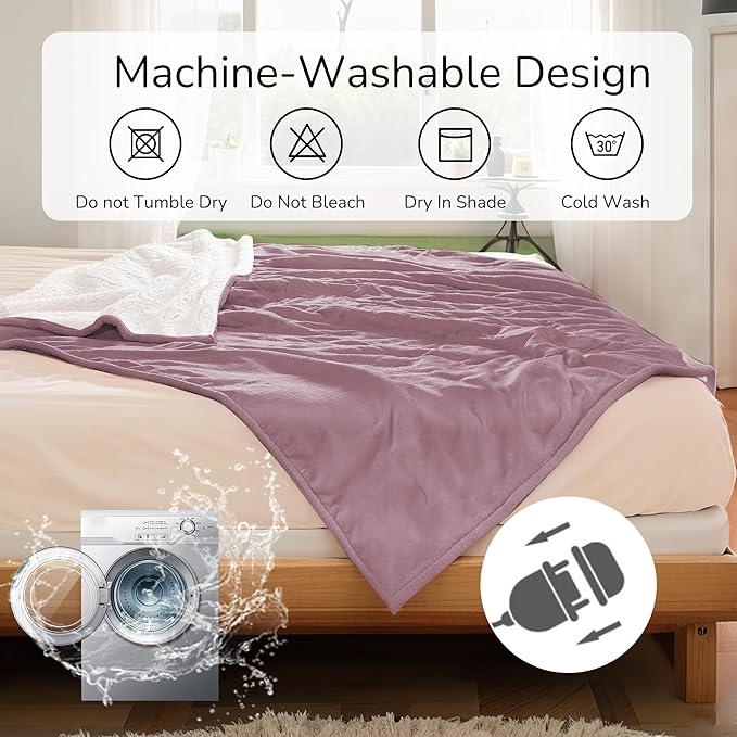 Electric Heated Blanket King Size 90"x100" - Dual-Sided with Microplush & Sherpa Fabric, 4 Heat Settings & 10 Hours Auto Off, Dual Controller, Machine Washable - Berry