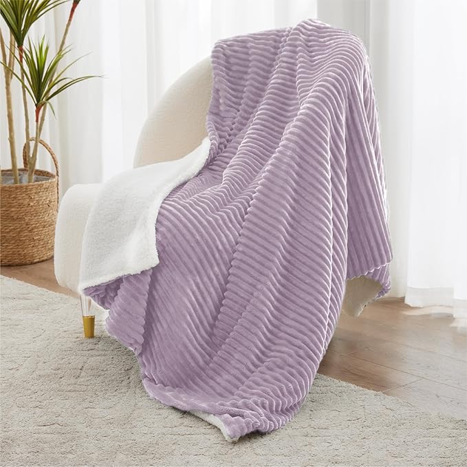 Sherpa King Size Blanket - Fleece for Bed, Soft and Warm for Winter, Reversible Fuzzy, Lavender, 108 x 90 Inches