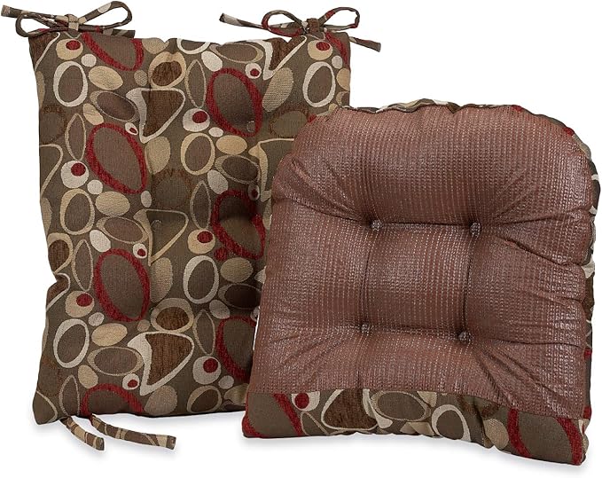 Klear Vu Omega Non-Slip Rocking Chair Cushion, Assembled in USA, Thick Tufted Design, Includes Seat Pad & Back Pillow with Ties, 17x17 Inches, 2-Piece Set, Floral Brown