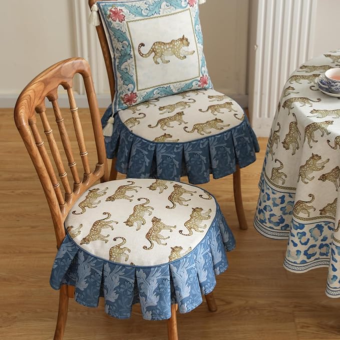 patdrea Pack of 2 Chair Cushions for Dining Chairs with Ruffled,Leopard Pattern Seat Pad with Ties,Removable,Non Slip Chair Pads Decor for Bar Stool Cushions,Indoor Kitchen Chairs, 17.7"x17.7"